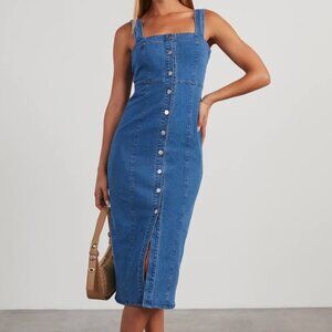 Small - Camden Denim Button Front Midi Dress Brand New